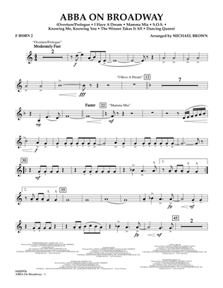 Book cover for ABBA on Broadway (arr. Michael Brown) - F Horn 2