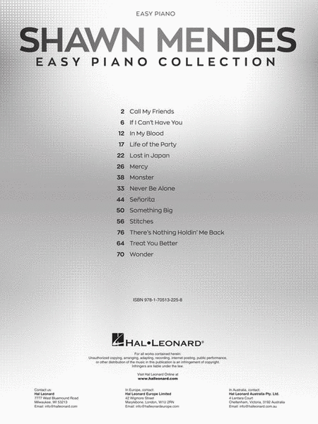 Shawn Mendes – Easy Piano Collection