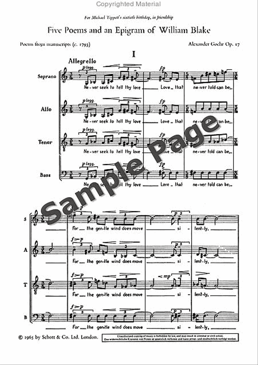 Poems 5 & An Epigram Of Wm. Blake 4-Part scores gallery preview page 2