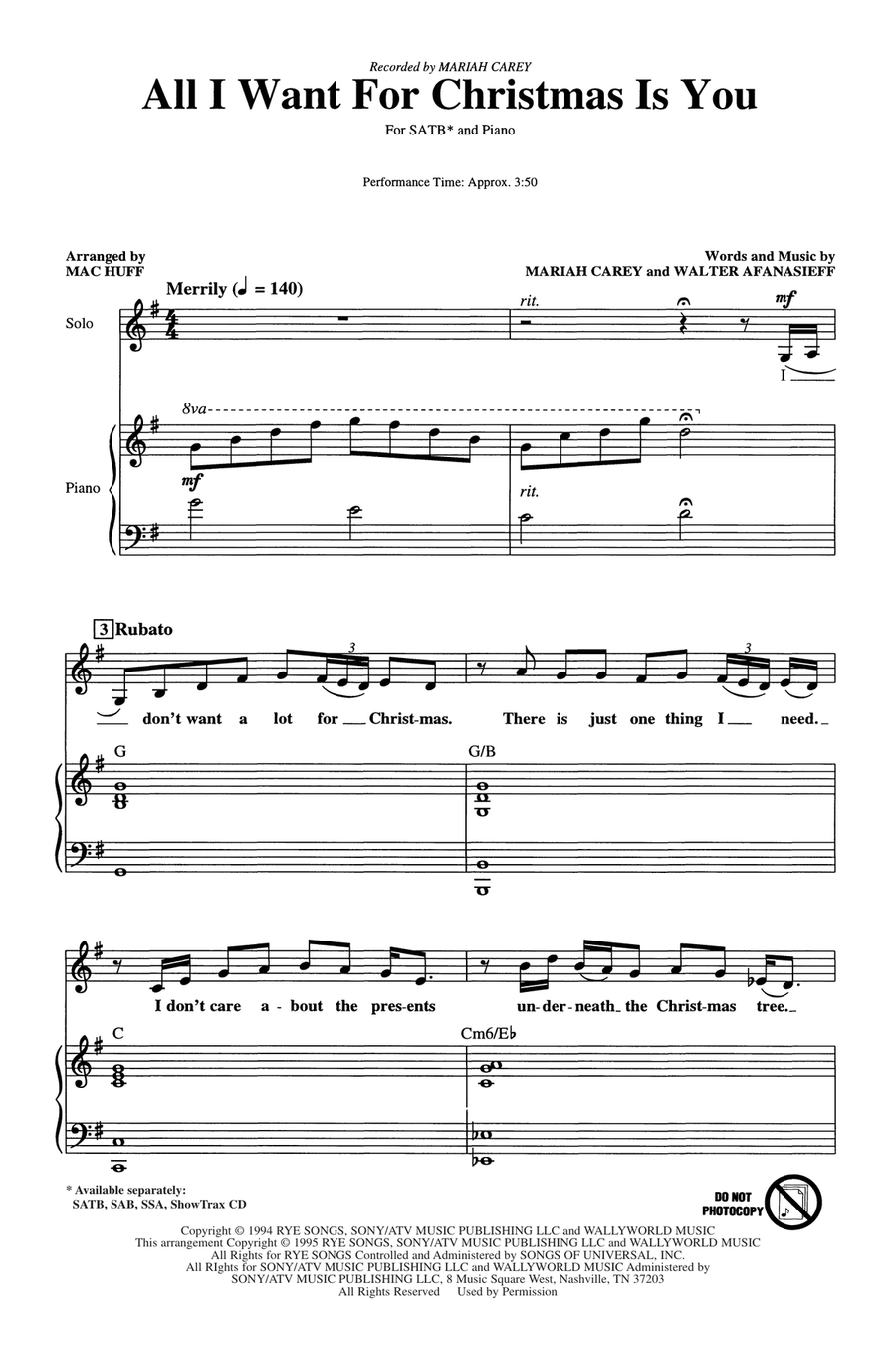 All I Want For Christmas Is You (arr. Mac Huff) 4-Part scores gallery preview page 1