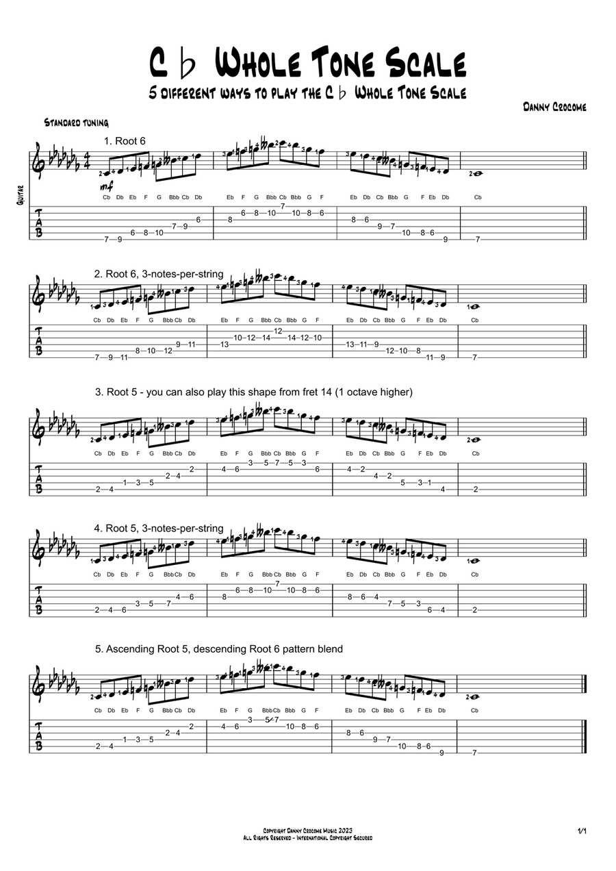 Cb Whole Tone Scale (5 Ways to Play) Electric Guitar scores gallery preview page 1