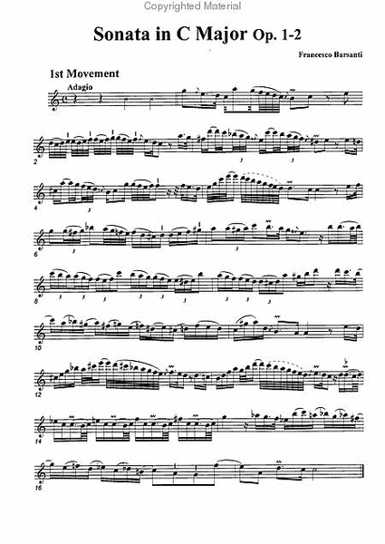 Sonata in C Major, Op. 1-2 by Francesco Barsanti Alto Recorder - Sheet Music