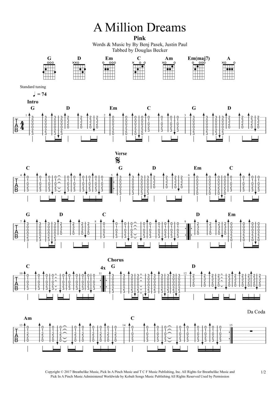 A Million Dreams Electric Guitar scores gallery preview page 1
