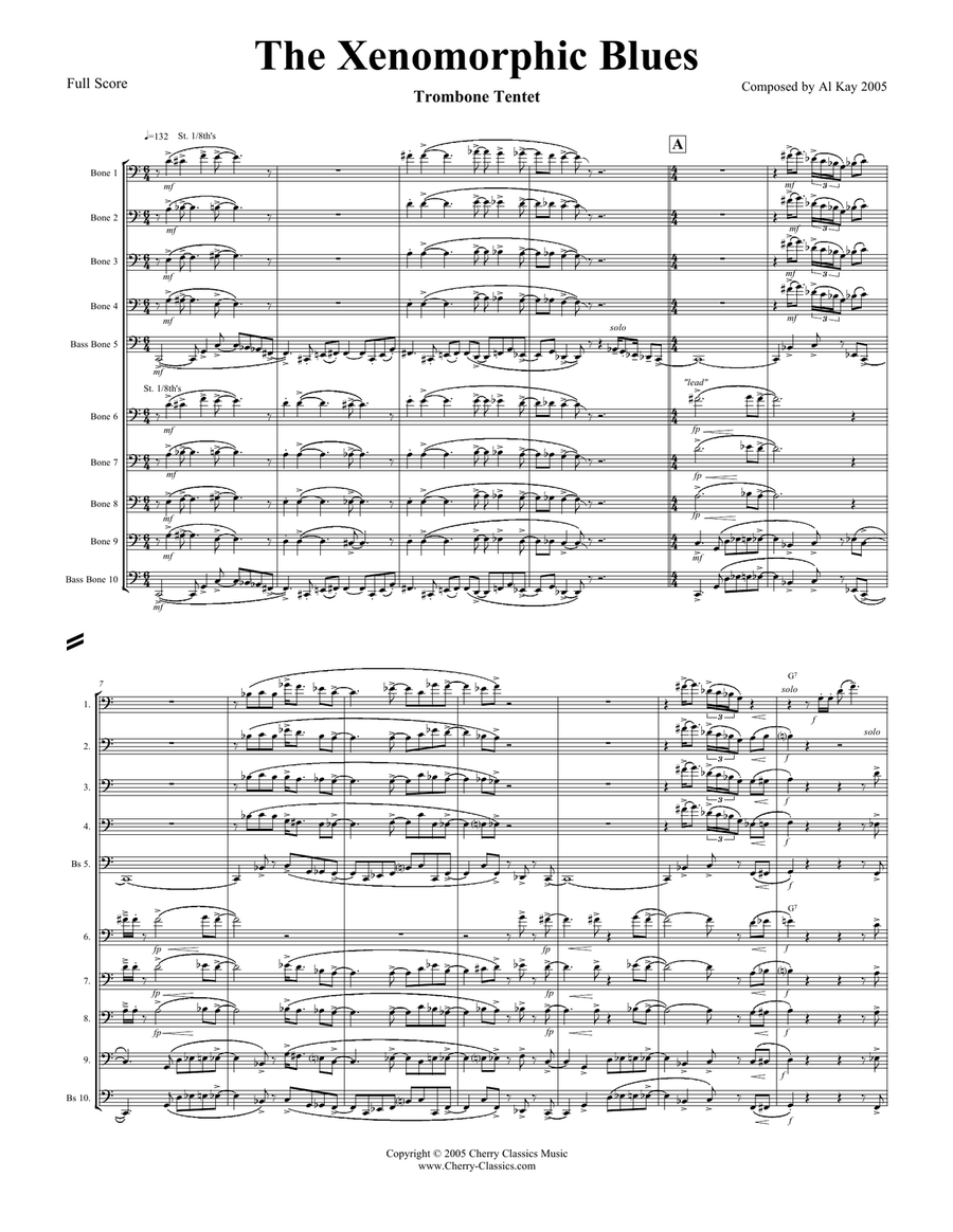 Xenomorphic Blues for 10-part Trombone Ensemble Brass Ensemble scores gallery preview page 1