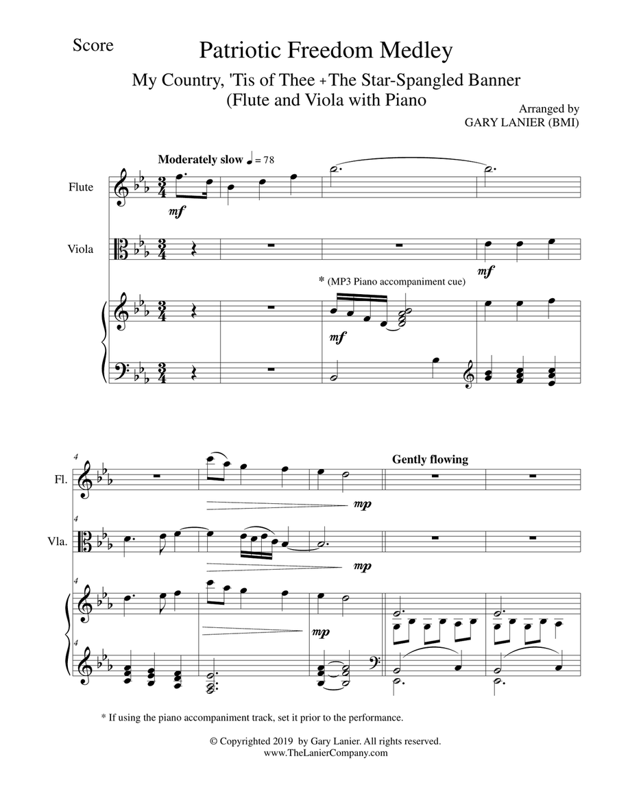PATRIOTIC FREEDOM MEDLEY (Flute and Viola with Piano/Score and Parts) Flute scores gallery preview page 2