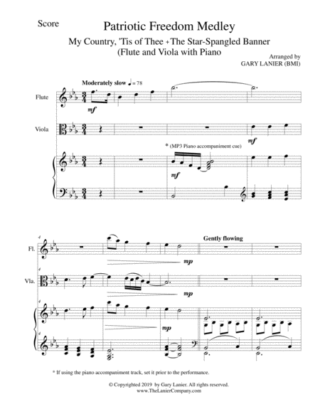 PATRIOTIC FREEDOM MEDLEY (Flute and Viola with Piano/Score and Parts) image number null
