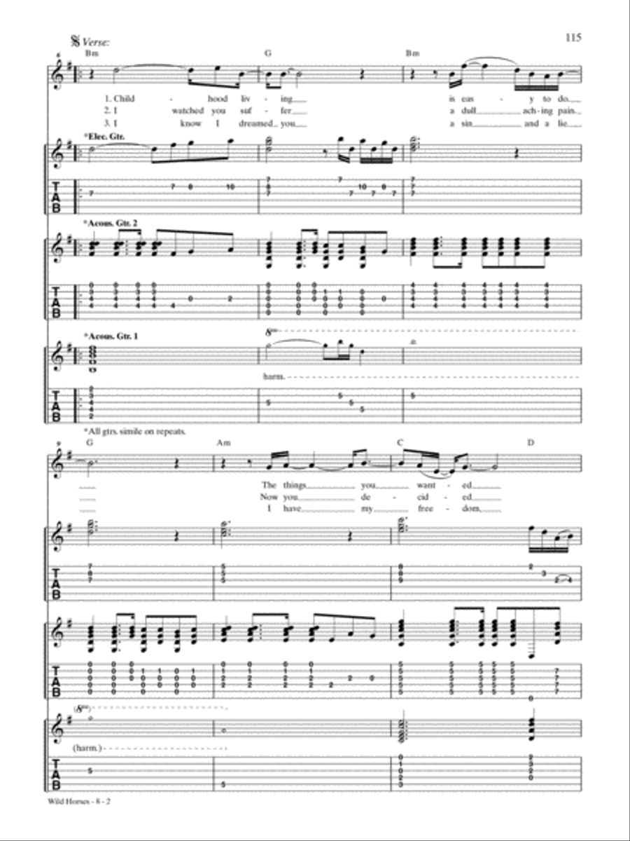 Wild Horses Guitar Tablature scores gallery preview page 2