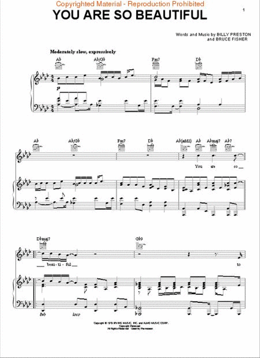 You Are So Beautiful Piano, Vocal, Guitar scores gallery preview page 2
