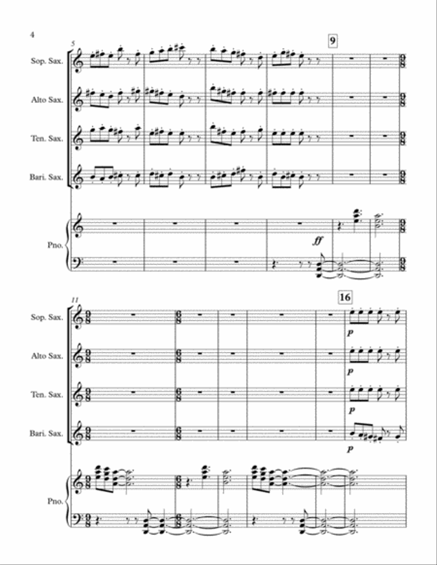 O'Keeffe for Saxophone Quartet and Piano Woodwind Ensemble scores gallery preview page 4