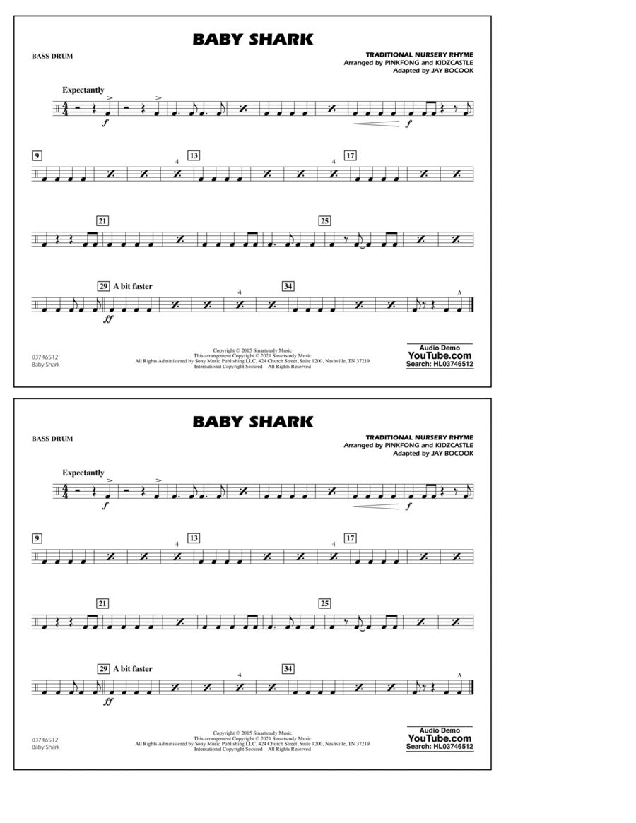 Baby Shark (arr. Jay Bocook) - Multiple Bass Drums