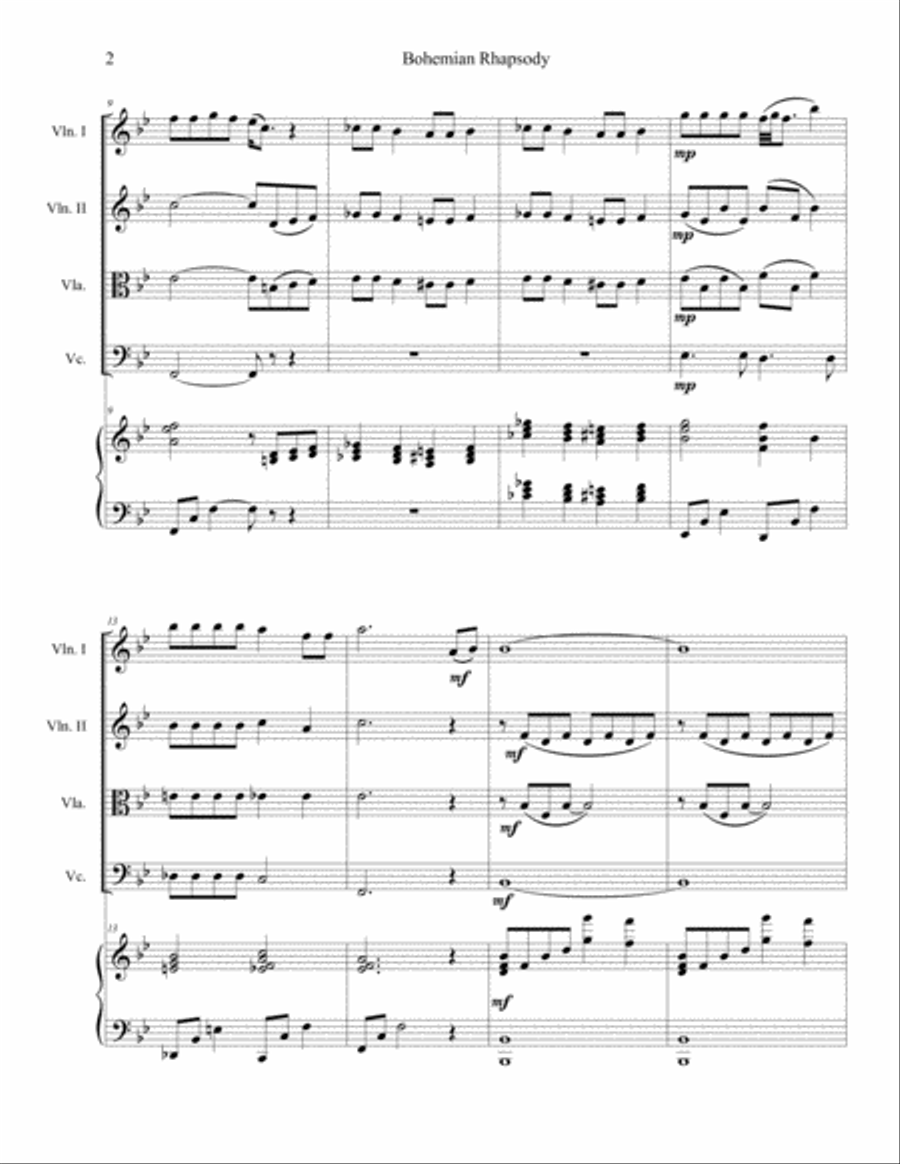 Bohemian Rhapsody Piano Quintet scores gallery preview page 2