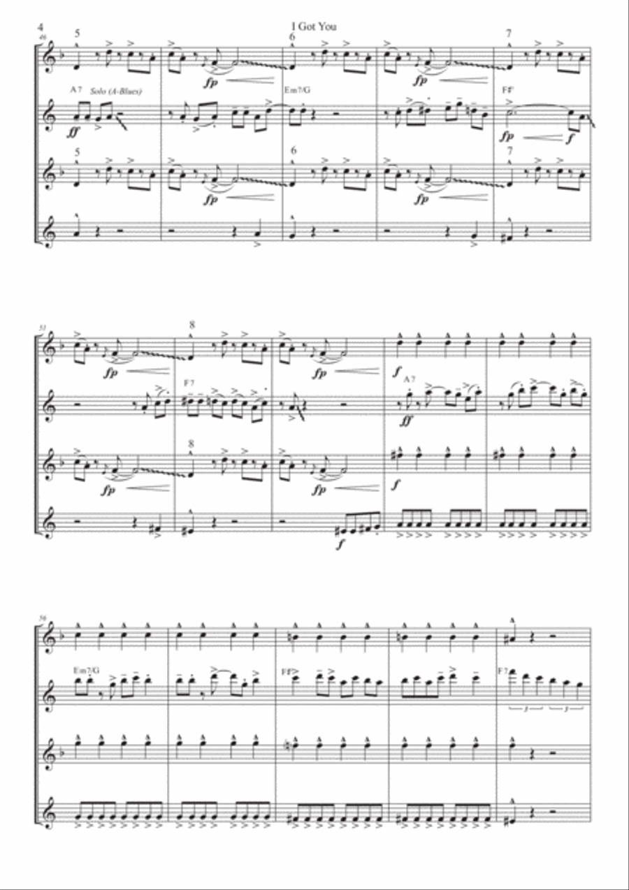 I Got You (i Feel Good) Saxophone Quartet scores gallery preview page 6