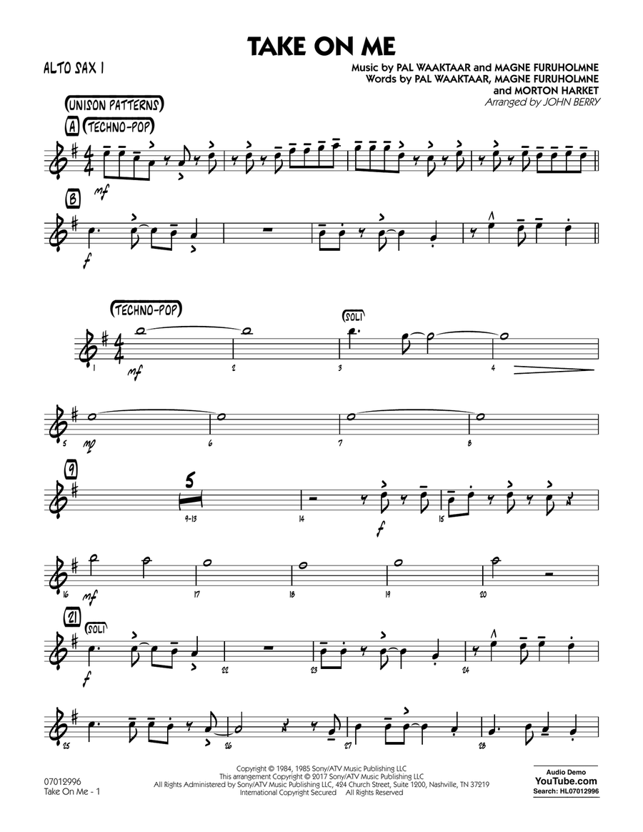 Take on Me - Alto Sax 1