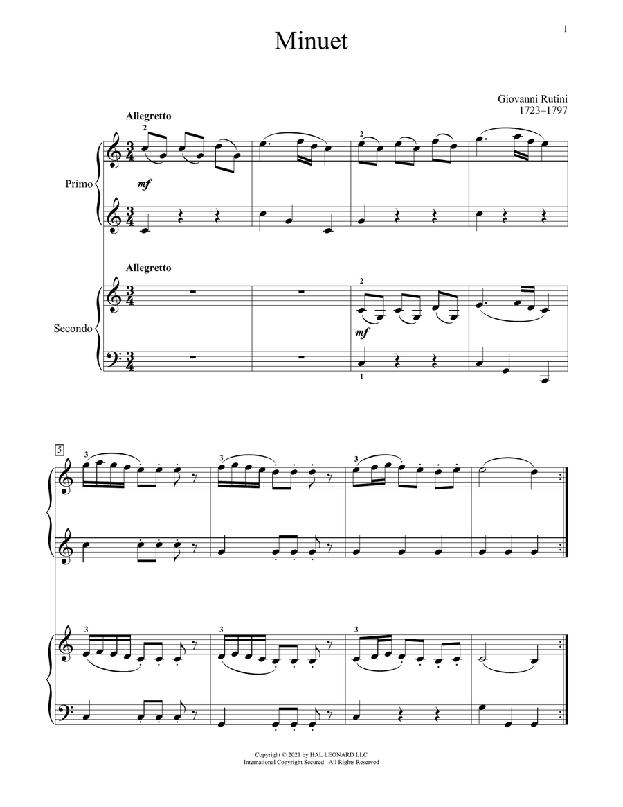 Minuet Piano Duet scores gallery preview page 1