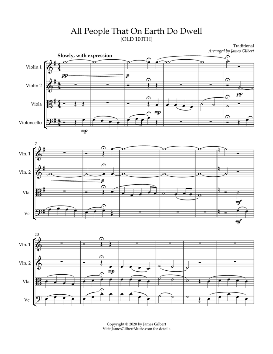 All People That On Earth Do Dwell (OLD 100TH) String Quartet scores gallery preview page 2
