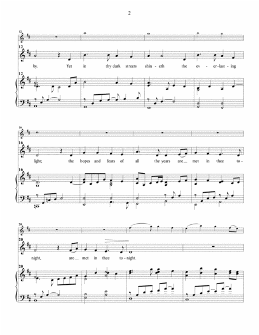 O Little Town of Bethlehem (For Solo Voice and Piano, with optional flute) Flute scores gallery preview page 2