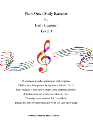 Book cover for Piano Quick Study Exercises for Early Beginner Level 3