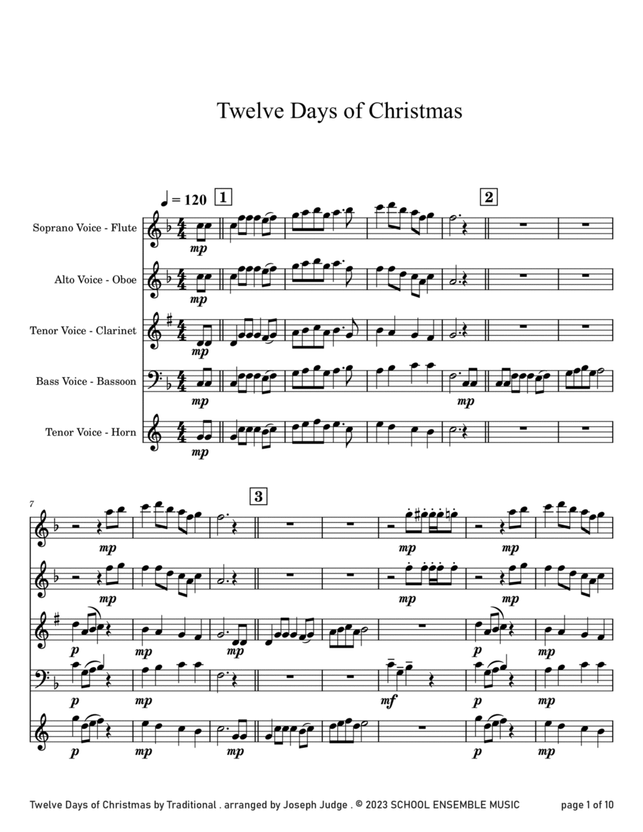 Twelve Days Of Christmas for Woodwind Quartet in Schools Woodwind Quartet scores gallery preview page 1