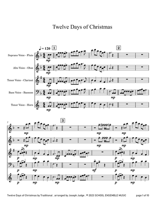 Twelve Days Of Christmas for Woodwind Quartet in Schools