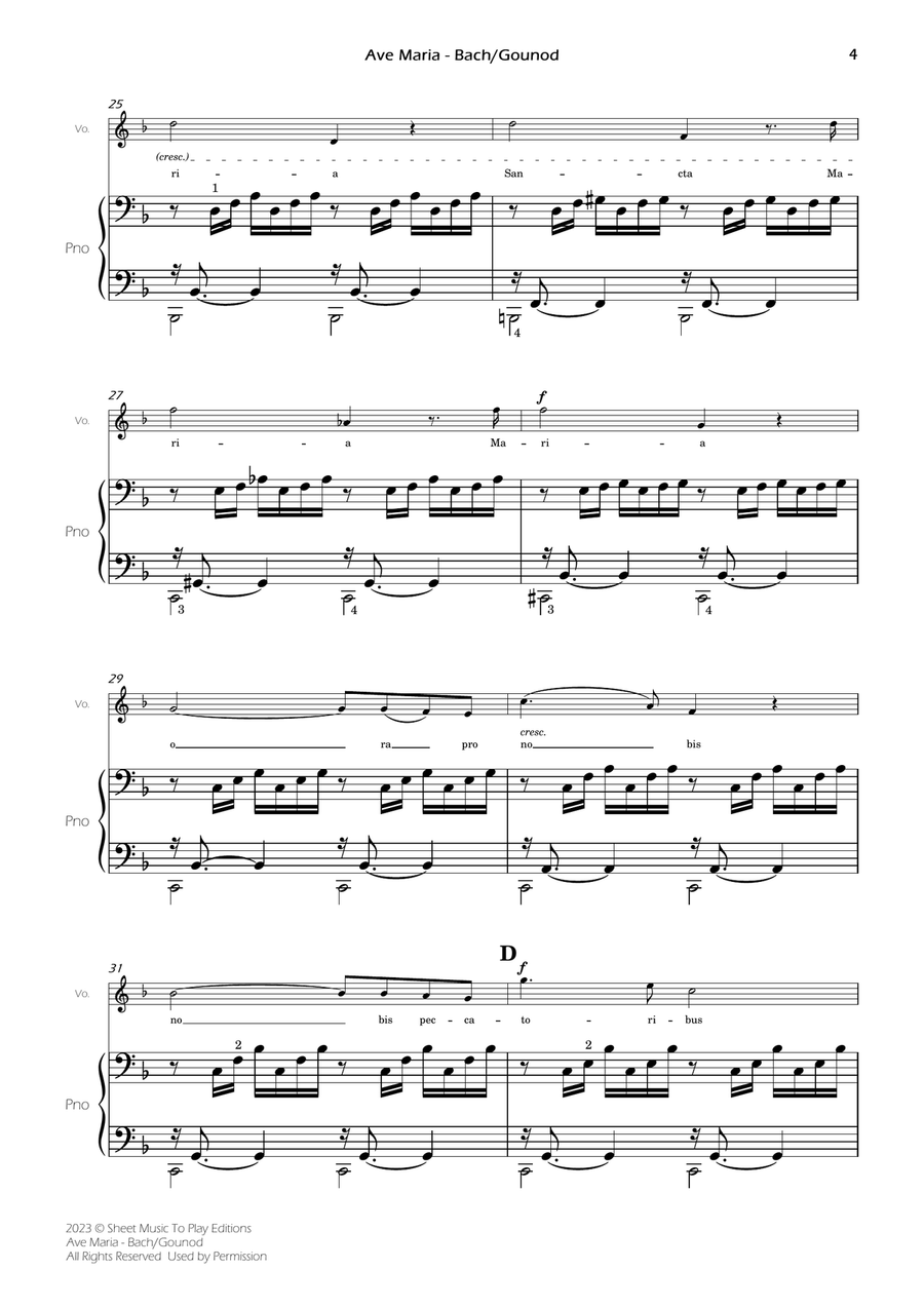 Ave Maria by Bach/Gounod - Voice and Piano - F Major (Full Score and Parts) Piano, Vocal scores gallery preview page 5