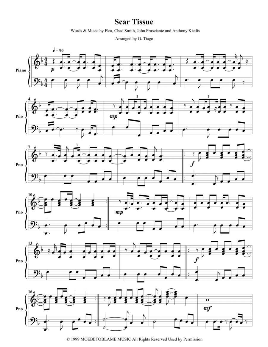 Scar Tissue Piano Solo scores gallery preview page 1
