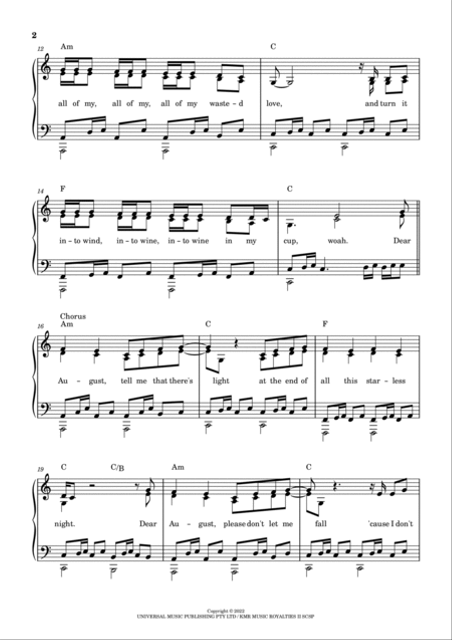 Dear August Piano Solo scores gallery preview page 2