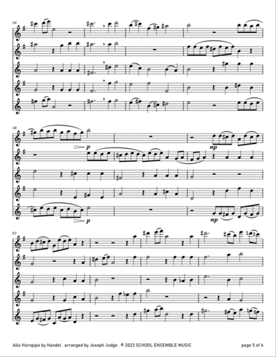 Alla Hornpipe by Handel for Saxophone Quartet in Schools Saxophone Quartet scores gallery preview page 5