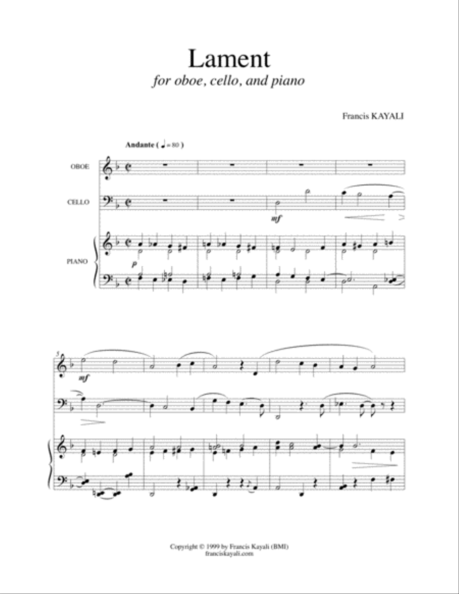 Lament for oboe, cello, and piano Oboe scores gallery preview page 1