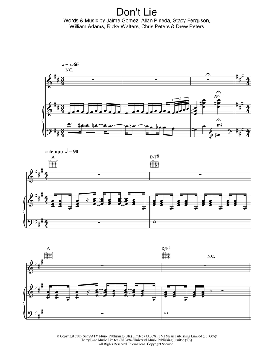 Don't Lie Acoustic Guitar scores gallery preview page 1