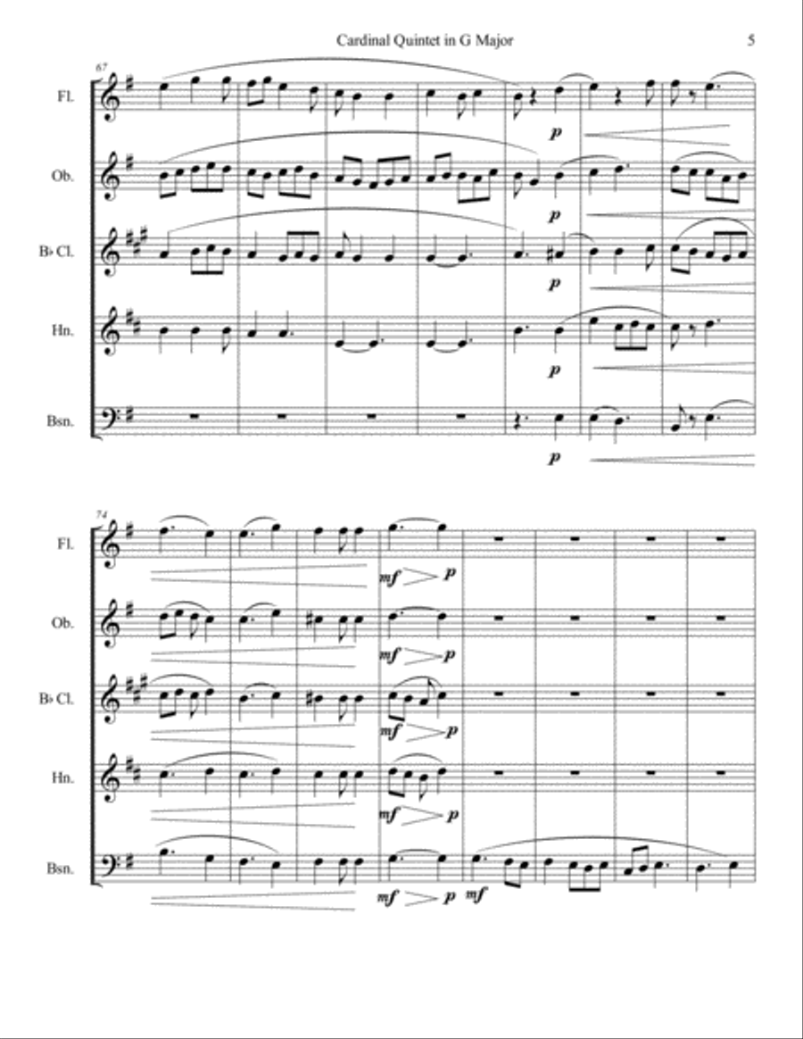 Cardinal Quintet in G Major Woodwind Quintet scores gallery preview page 6