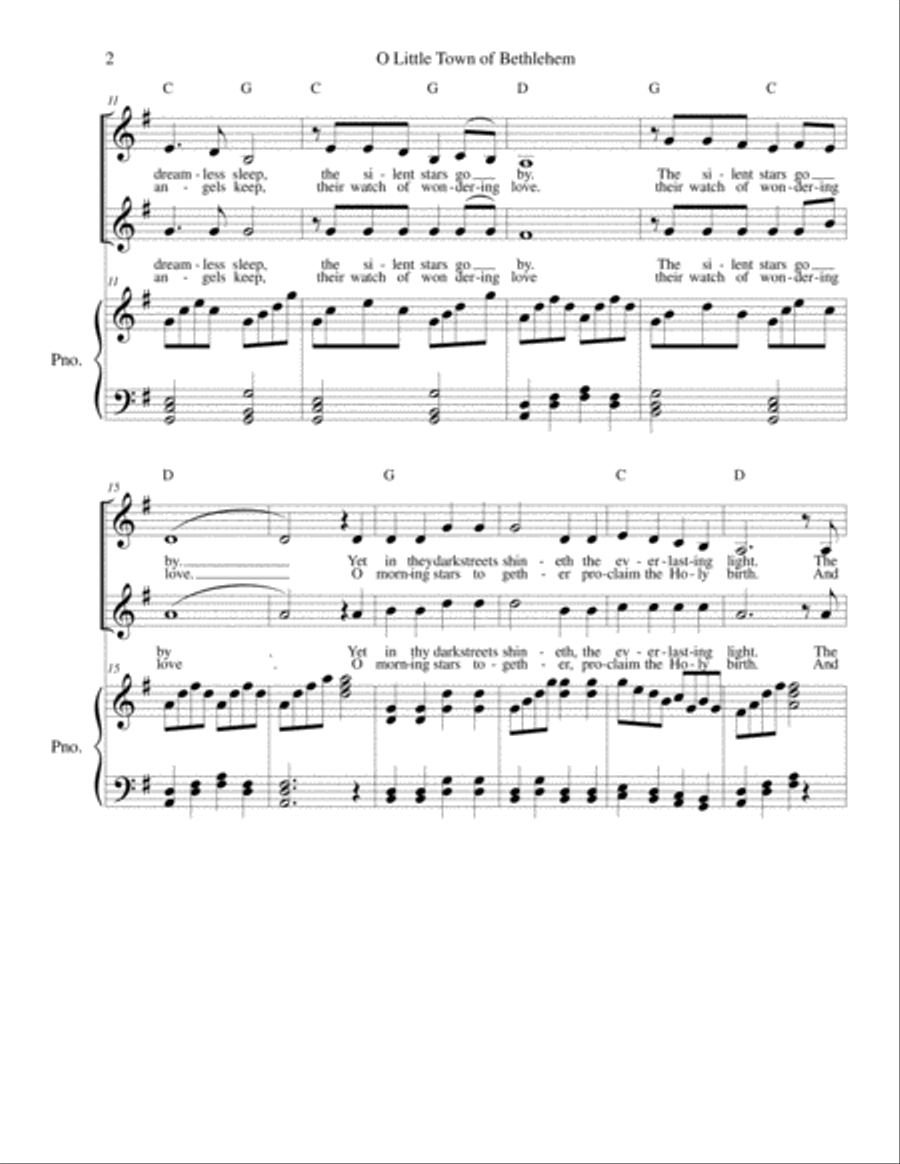 O Little Town of Bethlehem - SA and Piano SA scores gallery preview page 2