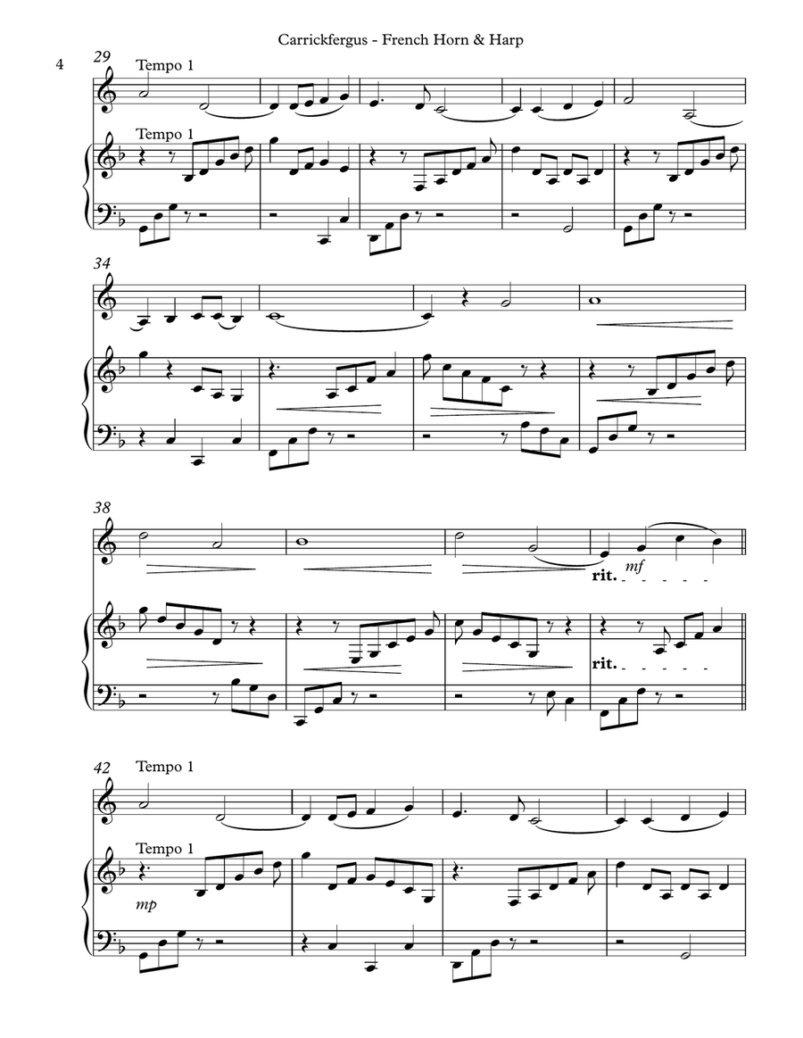 Carrickfergus Duet for Horn in F & Harp Harp scores gallery preview page 4