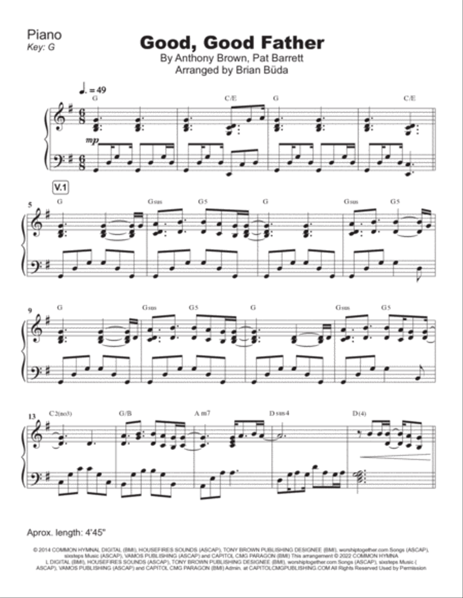 Good Good Father Piano Solo scores gallery preview page 2