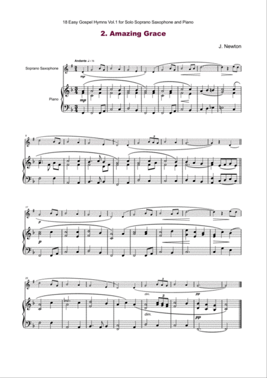 18 Gospel Hymns Vol.1 for Solo Soprano Saxophone and Piano Soprano Saxophone scores gallery preview page 4