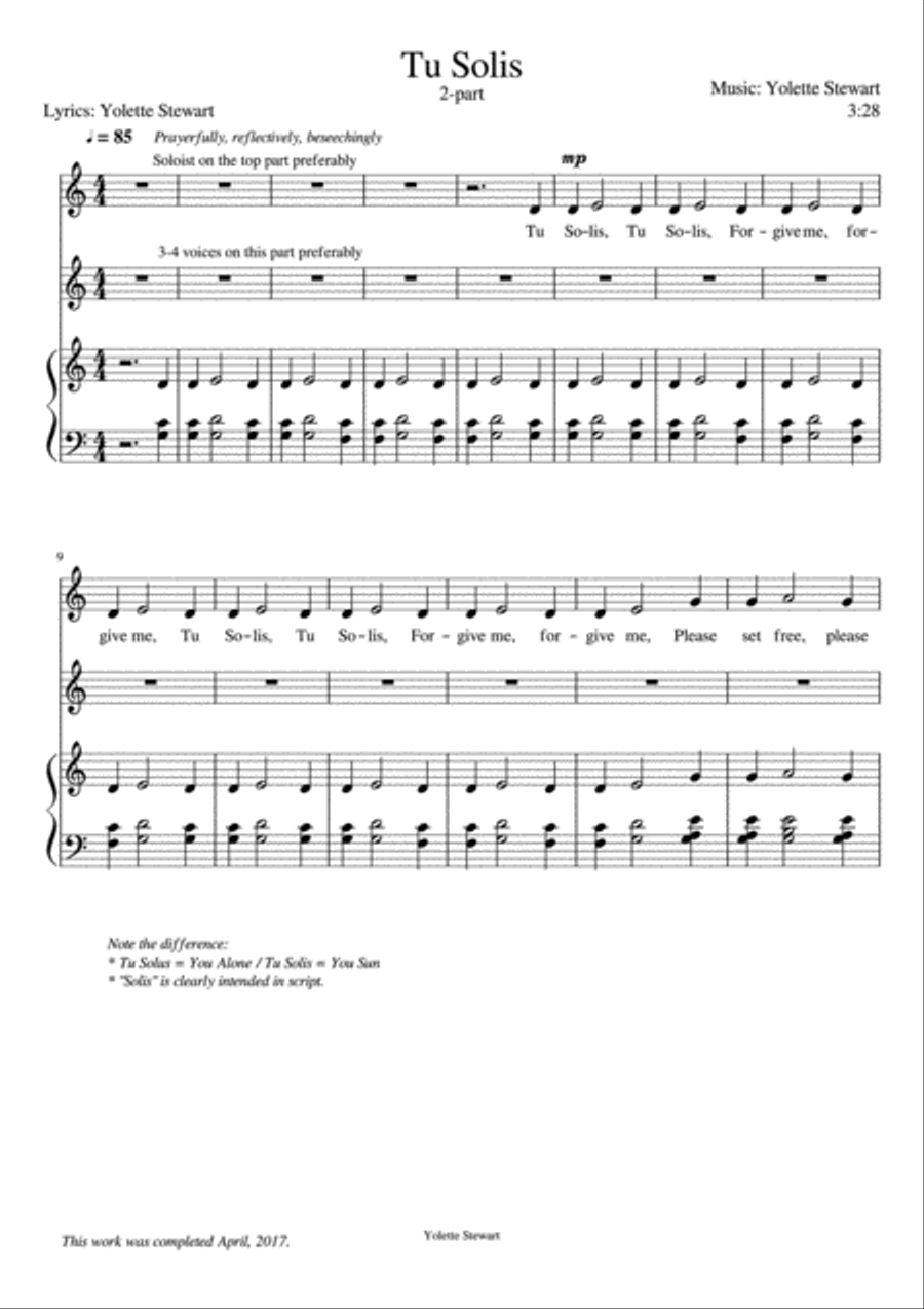 Tu Solis Tu Solis Voice scores gallery preview page 1