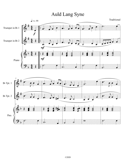 Auld Lang Syne (trumpet duet) with optional piano accompaniment image number null