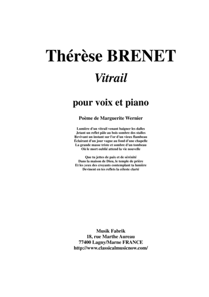 Therese Brenet : Vitrail for medium voice and piano