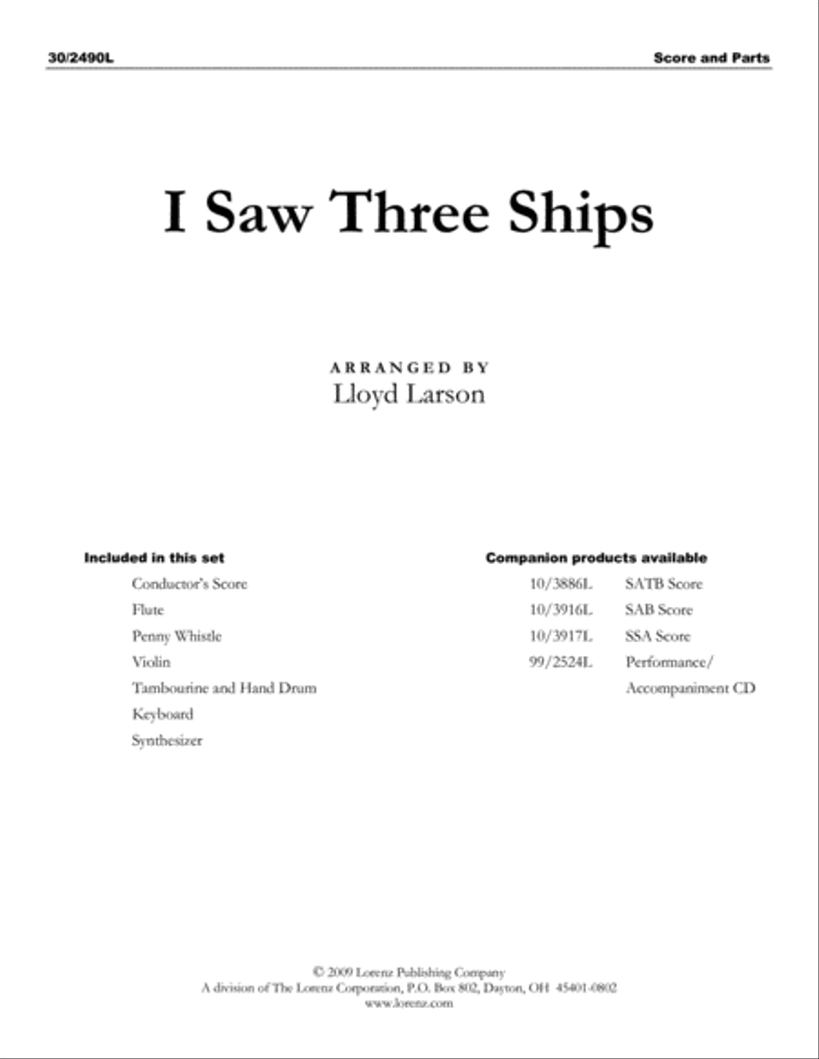 I Saw Three Ships - Instrumental Ensemble Score and Parts Flute scores gallery preview page 1