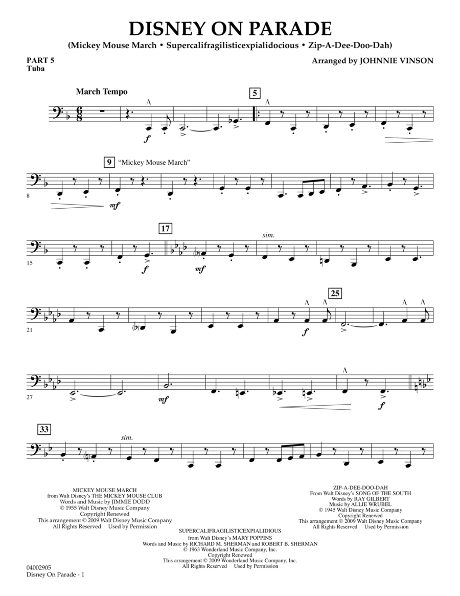 Disney on Parade - Pt.5 - Tuba Concert Band scores gallery preview page 1
