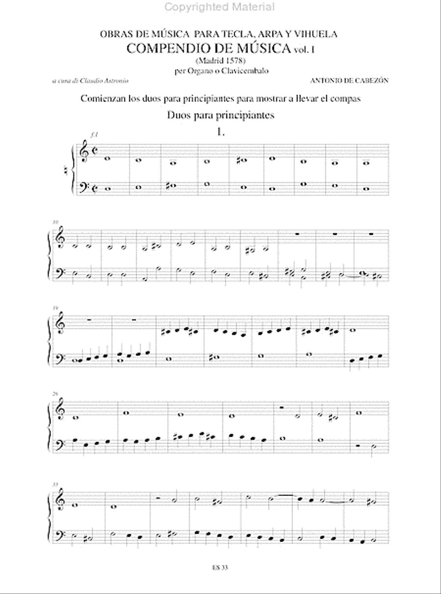 Obras de Música para Tecla, Arpa y Vihuela. Compendio de Música (Madrid 1578) for Organ or Harpsichord - Vol. 1