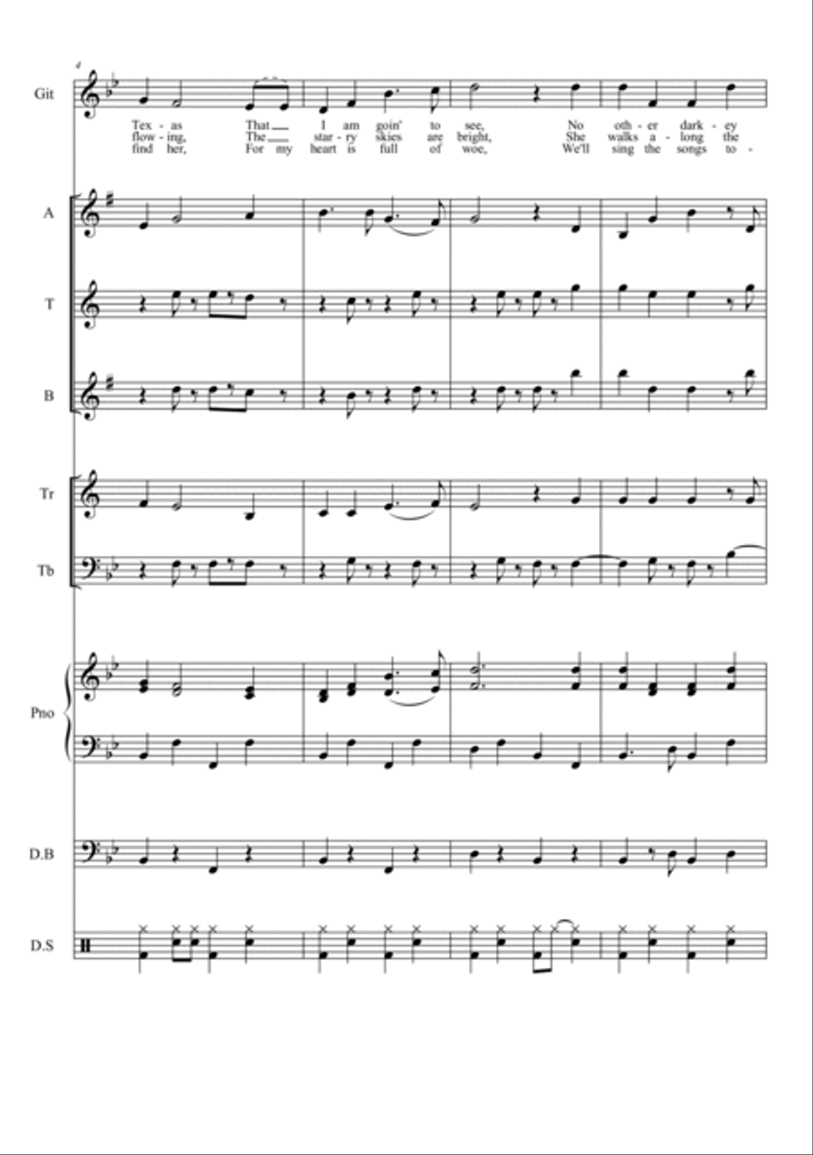 Yellow Rose of Texas Piano, Vocal, Guitar scores gallery preview page 2