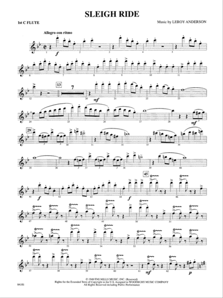 Sleigh Ride: Flute Concert Band scores gallery preview page 1