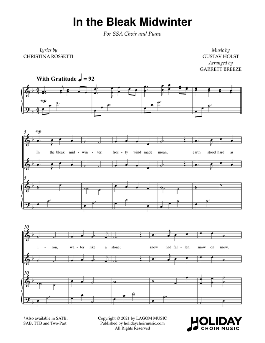 In the Bleak Midwinter (SSA) SSA scores gallery preview page 2