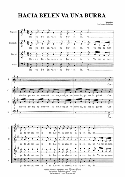 HACIA BELEN VA UNA BURRA - for SATB Choir image number null