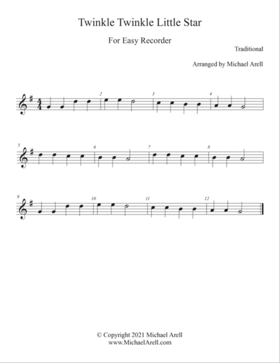 Twinkle Twinkle Little Star--Easy Recorder Small Ensemble scores gallery preview page 2