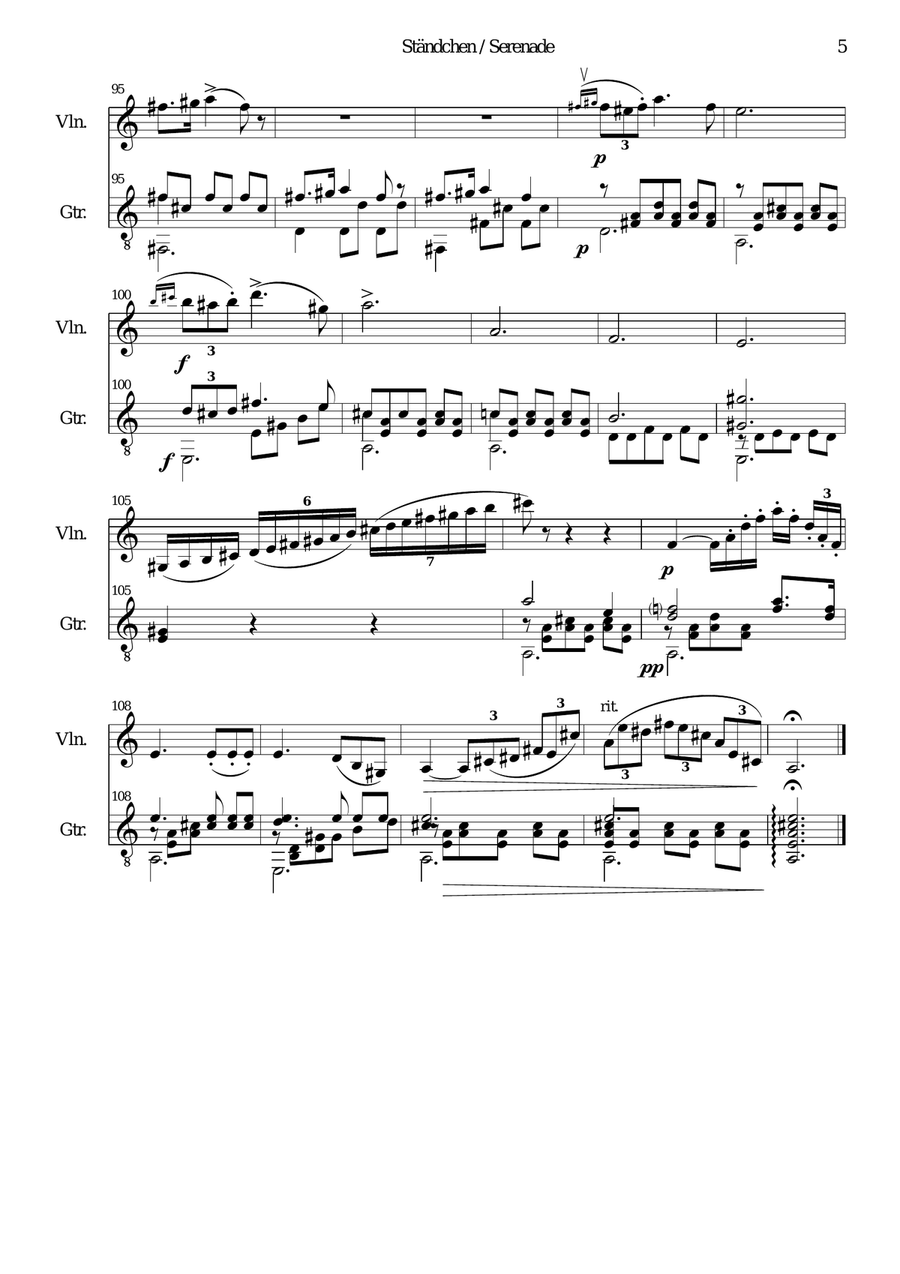 Ständchen (Serenade) for violin and guitar after Theobald Böhm String Duet scores gallery preview page 5
