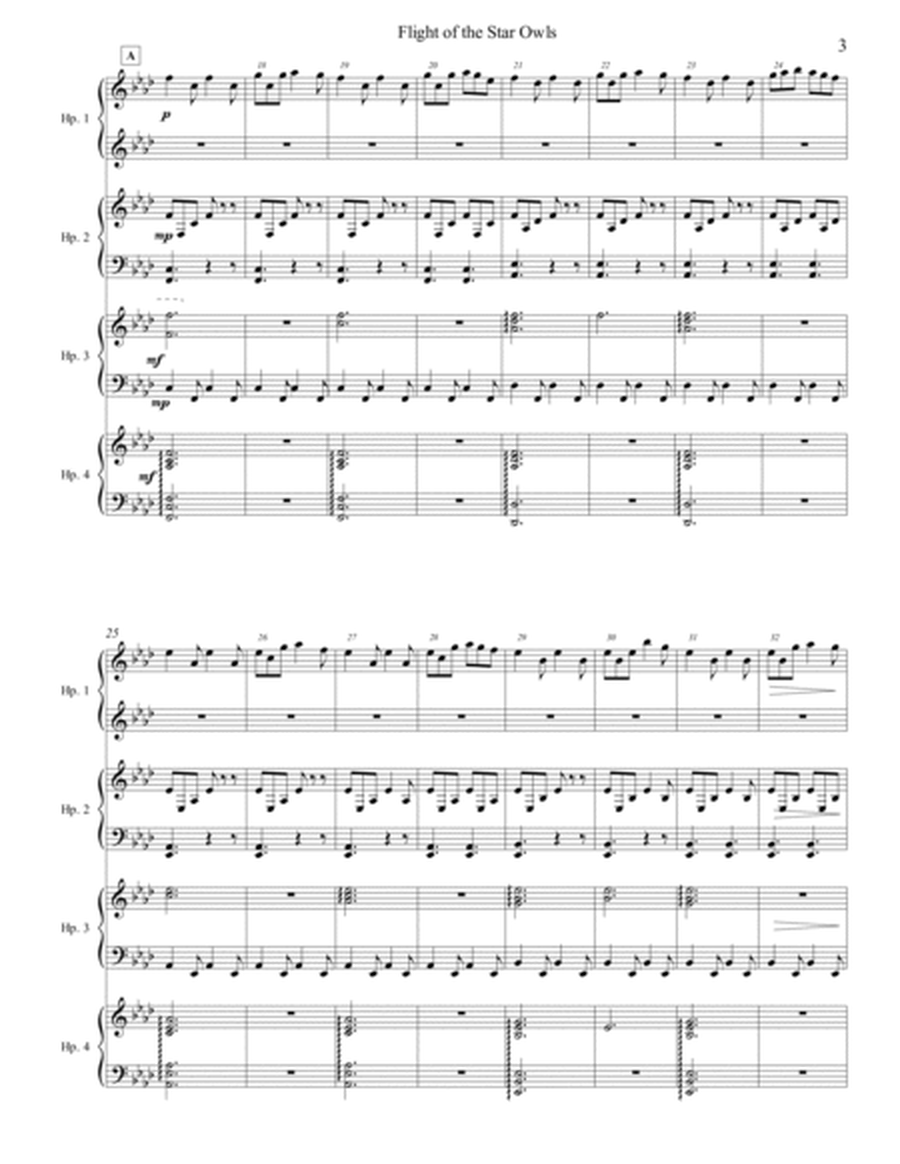 Flight of the Star Owls Harp Arrangement- Full score and parts (F minor) image number null
