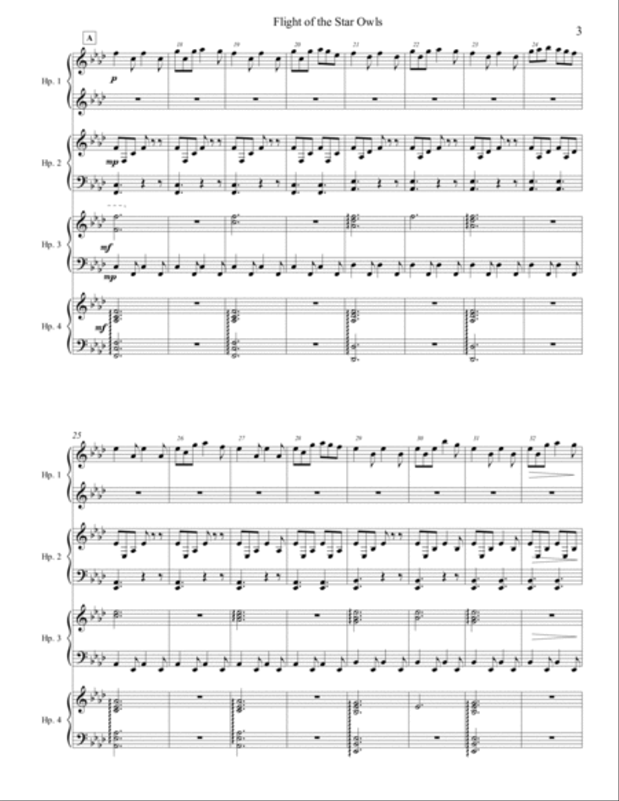 Flight of the Star Owls Harp Arrangement- Full score and parts (F minor) Harp scores gallery preview page 3