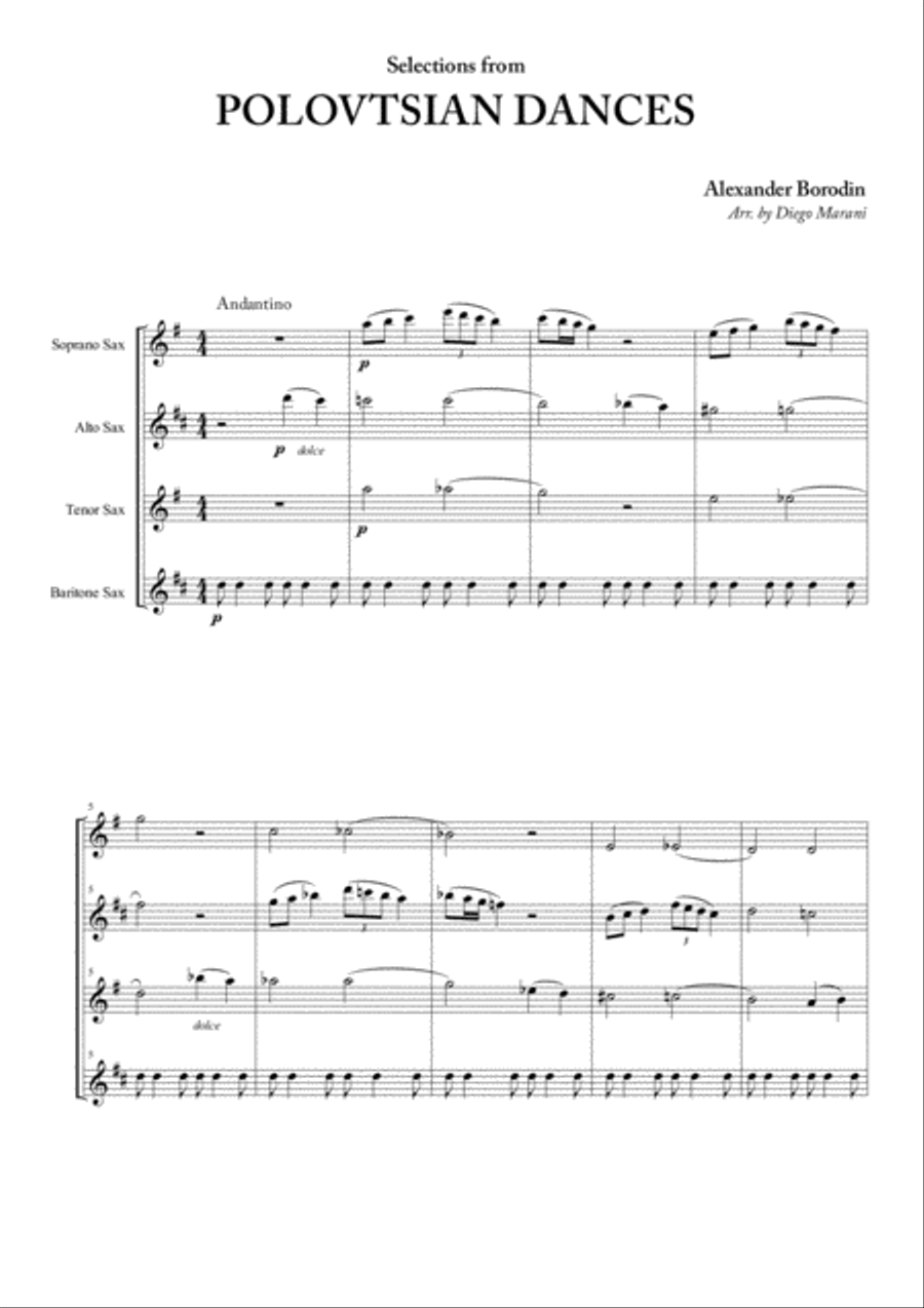 Polovtsian Dances for Saxophone Quartet Saxophone Quartet scores gallery preview page 1
