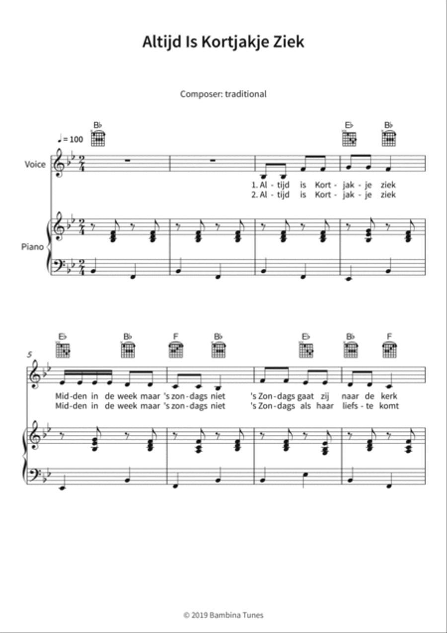Altijd Is Kortjakje Ziek Piano, Vocal, Guitar scores gallery preview page 3